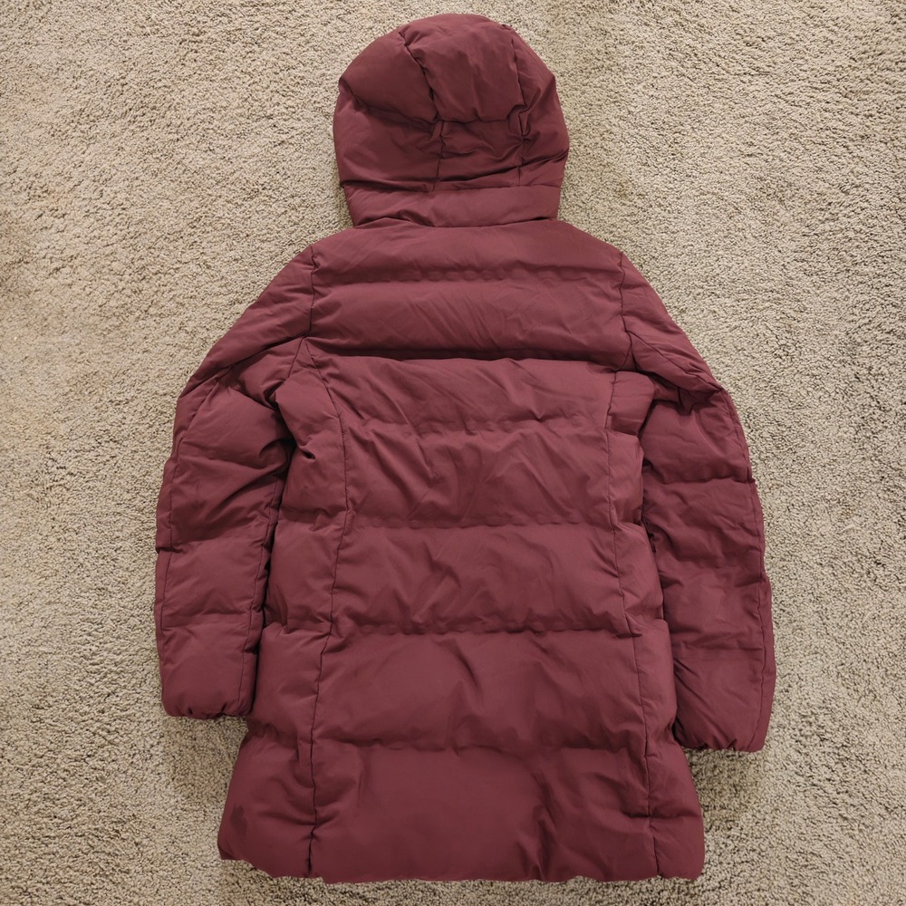 Uniqlo Seamless Down Parka Burgundy Wine Puffer Coat Hooded Jacket Womens Medium - Picture 4 of 6